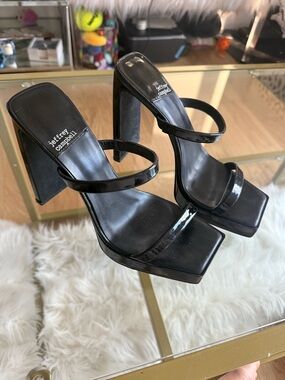 Jeffrey Campbell Black Patent Double-Strap Block Heels